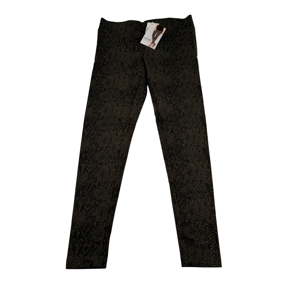 Matty M Womens Snakeskin Leggings Olive Green Black Animal Print Size S V5562